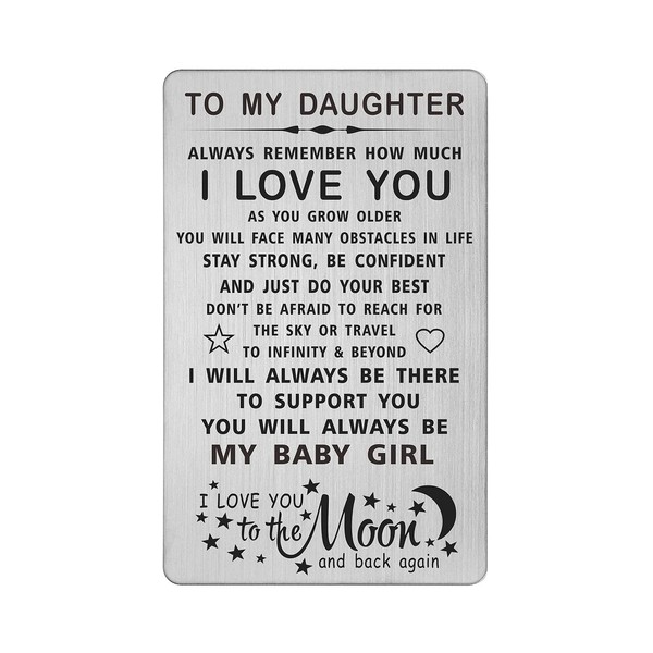 TANWIH Daughter I Love You Gifts Engraved Wallet Card, You Will Always Be My Baby Girl, To My Daughter Birthday Graduation Christmas Wedding Gifts from Mom Dad