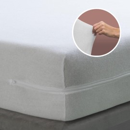 Cotton Mattress Cover Full Encasement with Zipper Terry Top - Soft & Breathable Non Waterproof Mattress Protector Anti-Dust Smooth Fit Hypoallergenic