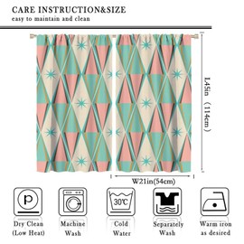 Vintage Atomic Starburst Curtains, Pink Green Blue Mid Century 1950s 1960s Iconic Modern Diamond Geometric Pattern, Blackout Rod Pocket Window Treatments for Living Room Bedroom Bathroom 42x45in
