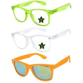 OWL 3 Pairs Kids Clear Lens Glasses Girls Boys Glow In The Dark Green, White & Polarized Orange Mirror