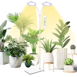 yadoker Desk Plant Grow Light for Indoor Plant, Dual-Head LED Grow Light,Height Adjustable,Automatic Timer with 8/12/16 Hours,10-Level Brightness,Ideal for Small Plant Grow