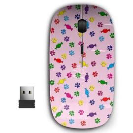 KAWAMOUSE 2.4G Ergonomic Portable USB Wireless Mouse for PC, Laptop, Computer, Notebook with Nano Receiver (Colored Paw Prints)