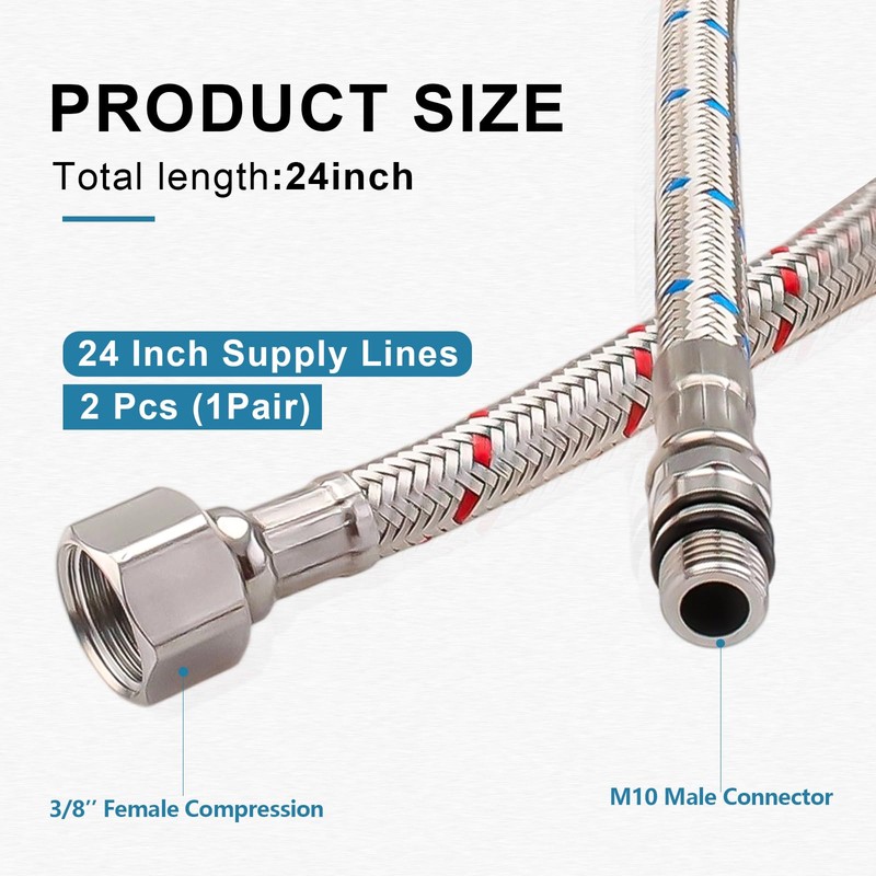 Faucet Supply Line, Braided Stainless Steel 24" Water Supply Hose