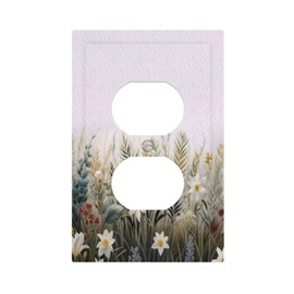 Thsanju Boho Colorful Floral Plant Wildflower 1 Gang Duplex Outlet Covers Decorative Single Light Switch Covers Electrical Receptacle Wall Plate Plug Switchplate Dimmer Faceplate for Bathroom Decor