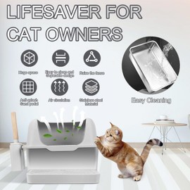 SamFansar Open Top Cat Litter Box, Extra Large Stainless Steel Litter Box for Cat with Scoop, Scoop Holder & Foot Step, Non-Sticky Cat Litter Pan, 23.6 x 15 x 9.8 inches Grey