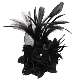 Women's Fascinator Feather Flower Hair Clip Pin Brooch Corsage Bridal Hairband Derby Hat Cocktail Party Wedding (Dark Black)