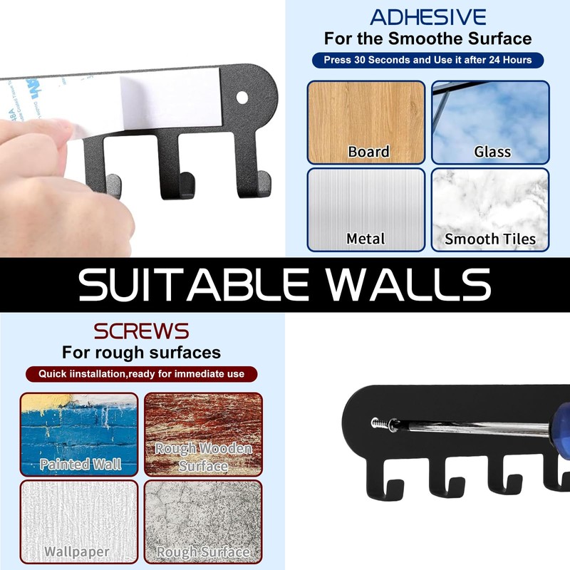 Suzurana 2 Pack Key Holder for Wall,Key Hooks with 8
