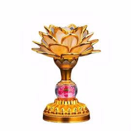 Omeet Colorful LED Lotus Buddhist Lamp, Gradient Buddha Light for Worship, Prayer and Display, Low Power Consumption, Eco - Friendly Material for Buddha Occasions, Buddhist Supplies - Pink Gold