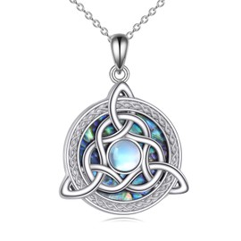 YAFEINI Good Luck Celtic Knot Viking Pendant Necklace for Women Polished 925 Sterling Silver Amulet Protection Viking Triskele Jewellery, Sterling Silver, Moonstone