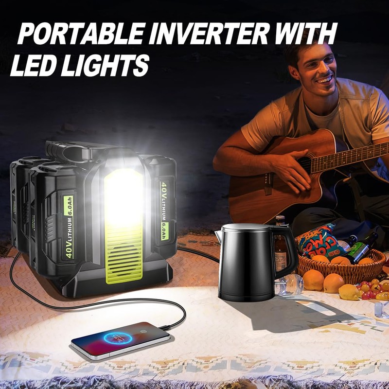350W Power Inverter Compatible with Ryobi 40V Battery 4-Ports DC