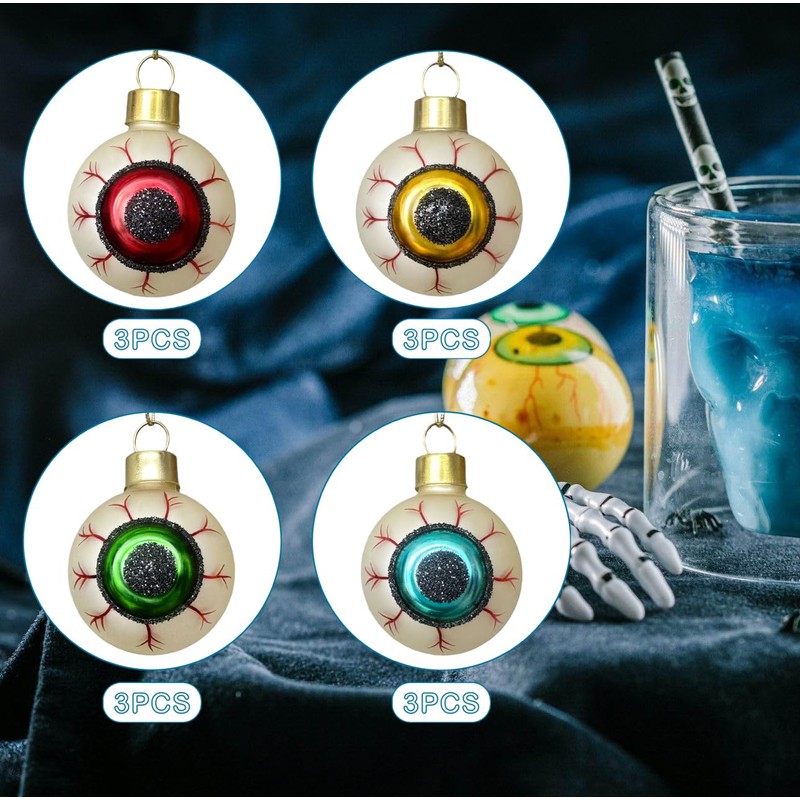 VGEUNA Painted Glass Halloween Eyeball Ornaments Mini Decorative Hanging Ornaments