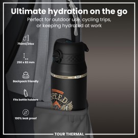 ION8 Thermal Water Bottle 750 ml/24 oz Leak-Proof & BPA Free Insulated Drinking Bottle, Triple Lock Lid to Prevent Spills, Vacuum Insulated ThemoShield Stainless Steel, Carry Handle, MotoGP Speed