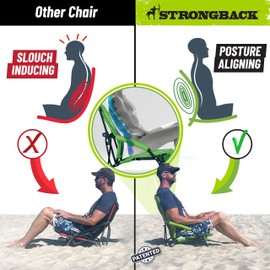STRONGBACK Beach Chairs - Low Gravity Recliner Portable Beach Chair - with Built-in Lumbar Support - Heavy Duty Folding Beach Chairs - Great for Travel - Black