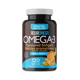 AquaOmega Omega3 High EPA Supplement, Wild Caught Fish Oil Omega 3 Supplements, Omega 3 Fatty Acids For Women & Men, Fish Oil Supplement with No Fishy Aftertaste, 120 Orange Flavour Omega-3 Fish-Oil Capsules