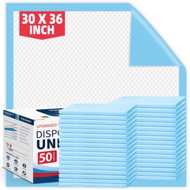 Tear-Resistant Disposable Bed Pads 36" x 30" 50 Count Absorbent Underpads, Chux Thicker Extra Large Incontinence Bed Pads, Pee Pads for Adults, Kids, Elderly, Pets