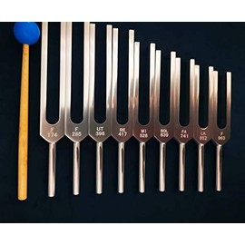 Colorful OM Solfeggio Tuning Forks Set 9 - Perfect Musical Instrument for Healing, Chakra, Sound Therapy.