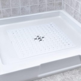Yorkshire Bedding Square Shower Mat Non Slip - 53x53cm Soft Rubber Bathroom Mats with 164 Strong Suction Cups Grip and Drain Holes - PVC Bath Tub Mat Machine Washable (White)