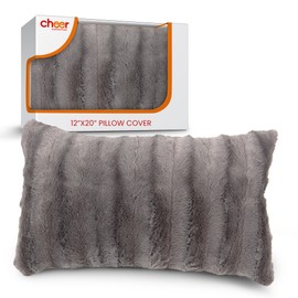 Cheer Collection Faux Fur Throw Pillow Cover 12x20 – Soft Decorative Accent Pillow Case for Couch or Bed, Cozy Faux Fur Cushion Cover, Machine Washable, Square Pillow Cover, Gray, Pack of 1