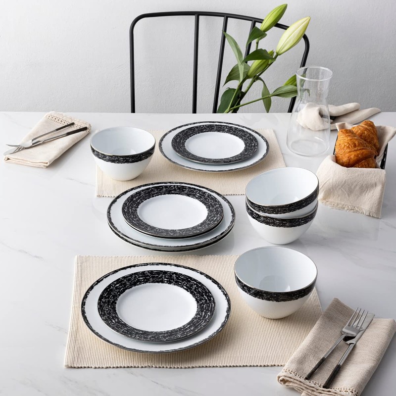 Noritake Black Rill 12-Piece Set, Service for 4 in Black/White