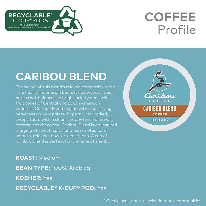 Caribou Blend Coffee Keurig K-Cup Pods, Medium Roast, 24/Box (6992)