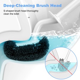 HAMITOR Toilet Bowl Brush Holder Set: Curved Design with Holder for Deep Cleaning Under Rim - Compact Hidden Scrubber for Small Space - Modern RV Bathroom Accessories - White