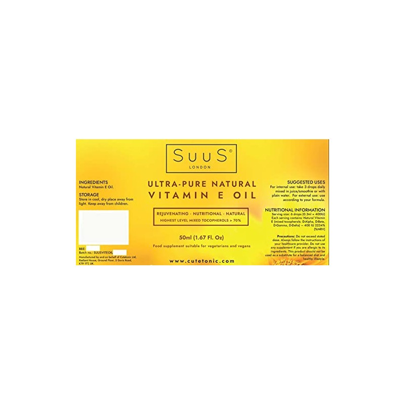 SuuS Natural Vitamin E Oil 50ml 100% Pure