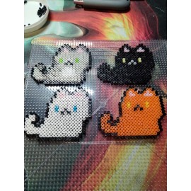 Handmade Perler Beads Art Cat keychain