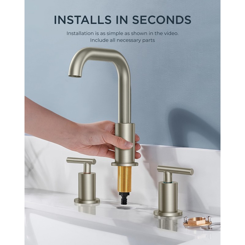 FORIOUS Brushed Nickel 8 Inch Widespread Bathroom Faucet for 3