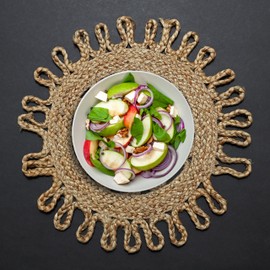 Braided Jute Round Table Placemats Brown 14.9 Inches, Heat Resistant & Nonslip 6 Round Trivets for Hot Plates, Pans, Ideal for Dining Table, Indoor Use