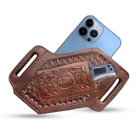 Leather Knife Sheath for Belt Pocket Folding Knife Holder Compact Draw Knifes Carrier EDC Tools Holster (Sheath with Mobile Holster)