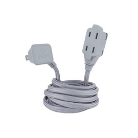 GLOBE Electric 22890 Designer Series 9-ft Fabric Extension Cord, 3 Polarized Outlets, Right Angle Plug, 125 Volts, Metallic Gray