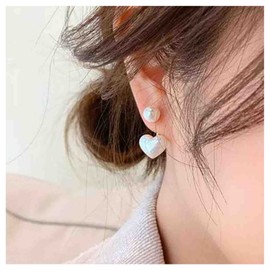 Cimenexe Bohemian Pearl Ear Jackets Earrings Pearl Heart Studs Earrings Vintage Heart Drop Earrings Gold Two Ways Front Back Earrings Jewelry for Women and Girls Gifts