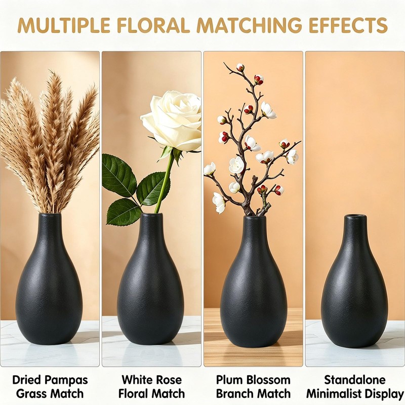 4.5 Inch Matte Blue Ceramic Bud Vase, Small Teardrop Shape