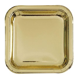 Unique Party 32334 - 18cm Foil Gold Square Paper Party Plates, Pack of 8