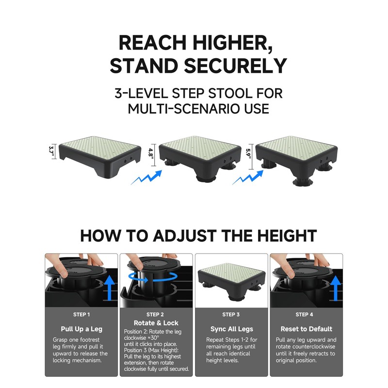Adjustable Step Stool for Adults, Noctilucent Bed Step Stools, 600
