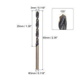 uxcell 6pcs Jobber Drill Bits 3mm (0.118") Black Nitride & Gold Titanium Coated M2 High Speed Steel (HSS) Twist Drill Bits for Stainless Steel Aluminum Alloy Metal