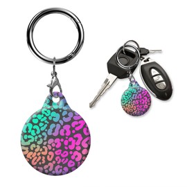 AKPZV air tag Holder with Anti-Scratch Protective Cover,Securely Attach to Your Keys,Bag or Pet Collar(Colorful Leopard)