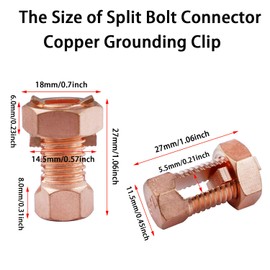 Bntyok Split Bolt Connector High Strength Copper Grounding Clamps for Completing Ground Bonding to Bare Wires TJ-16 (6 PCS)