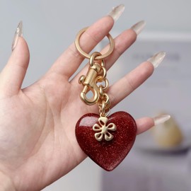 nkiagsel Sparkling Heart Bag Charm - Cute Purse Charms Keychain for Women, Red Heart Shaped Handbag Accessories for Purses, Bags & Backpacks