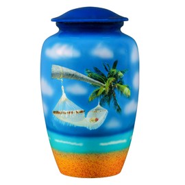 Urns for Human Ashes Male Female, Decorative Memorial Urn with Lid, Burial Urns for Cremation Remains, Funeral Large Urn for Human Ashes, Blue