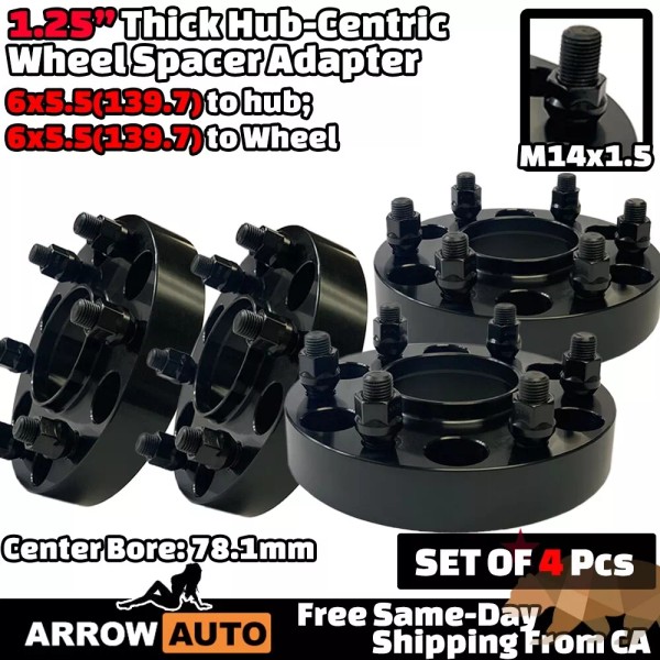 Arrow 4x 1.25" 6x5.5(139.7mm) Hub Centric Adapter Spacer Fit Latest