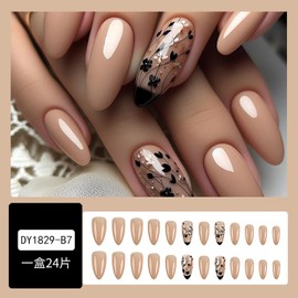 Medium Press on Nails Flower Fake Nails Almond Shape Glue on Nails Glossy Acrylic Nails Full Cover False Nails Cute Artificial Nails Medium Length Artificial Stick on Nails for Women DIY Nail Art