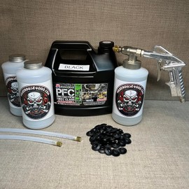 Gallon PFC Black, Pro Undercoating Spray Gun, 2 Wands, 3 White Quart Bottles, and 50 Rust Plugs