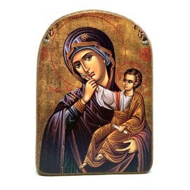 Handmade Wooden Greek Christian Orthodox Mount Athos Icon of Virgin Mary /Mp2