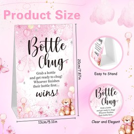 TrelaCo Bottle Chug Baby Shower Game 20 Pcs Baby Bottles Shower Favor with 1 Bear Theme Sign for Gender Reveal Party Supplies Gifts(Transparent Pink)