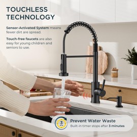 FORIOUS Black Touchless Kitchen Faucet with Soap Dispenser, Motion Sensor Activated Smart Sink Faucet with Pull Down Sprayer Single Handle Hands Free for Farmhouse Camper RV