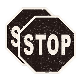 2 Pcs Black Stop Sign, 12” x 12” Bedroom Decor Sign, Street Traffic Warning Stop Sign post, Photo Decoration, Rust Free Acrylic Sign, UV Protected and Weatherproof, Funny Indoor/Outdoor Use