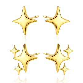 PANSHI Gold Stud Earrings Sterling Silver Post Earrings Star Stud Earrings for Women Teen Trendy Hypoallergenic Small Post Pierced Studs Earrings Jewelry Gifts (2 Pairs Stars Gold)