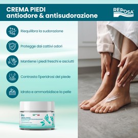 REPOSA - Crema Deodorante Piedi per Sudore e Cattivo Odore, Crema Piedi Antiodore e Antiperidrosi con Aloe Vera Gel, Tea Tree Oil e Acido Ialuronico - Astringente, Rinfrescante e Idratante, 50 ml