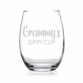 HTDesigns Grammy's Sippy Cup Stemless Wine Glass - Mother's Day Gift Grammy Wine Gift - First Time Grammy New Grammy Gift - Grammy Wine Glass